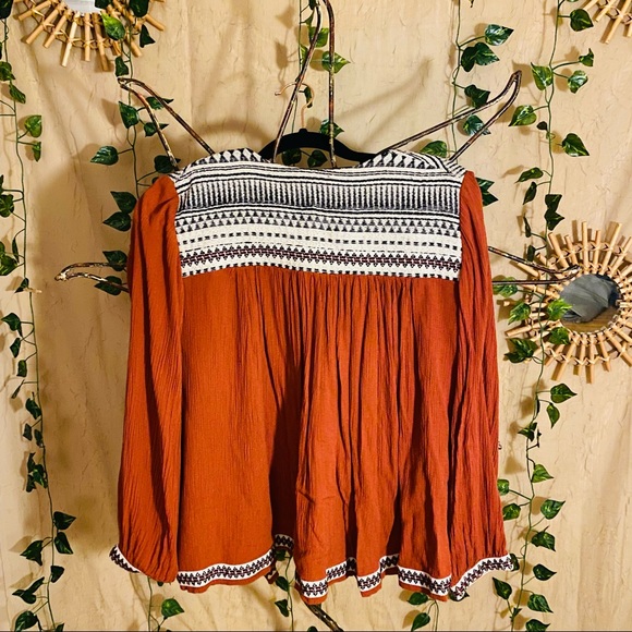 Bohemian Sunburnt Orange Pleated Boho Cardigan Tie Open Front - Picture 7 of 9